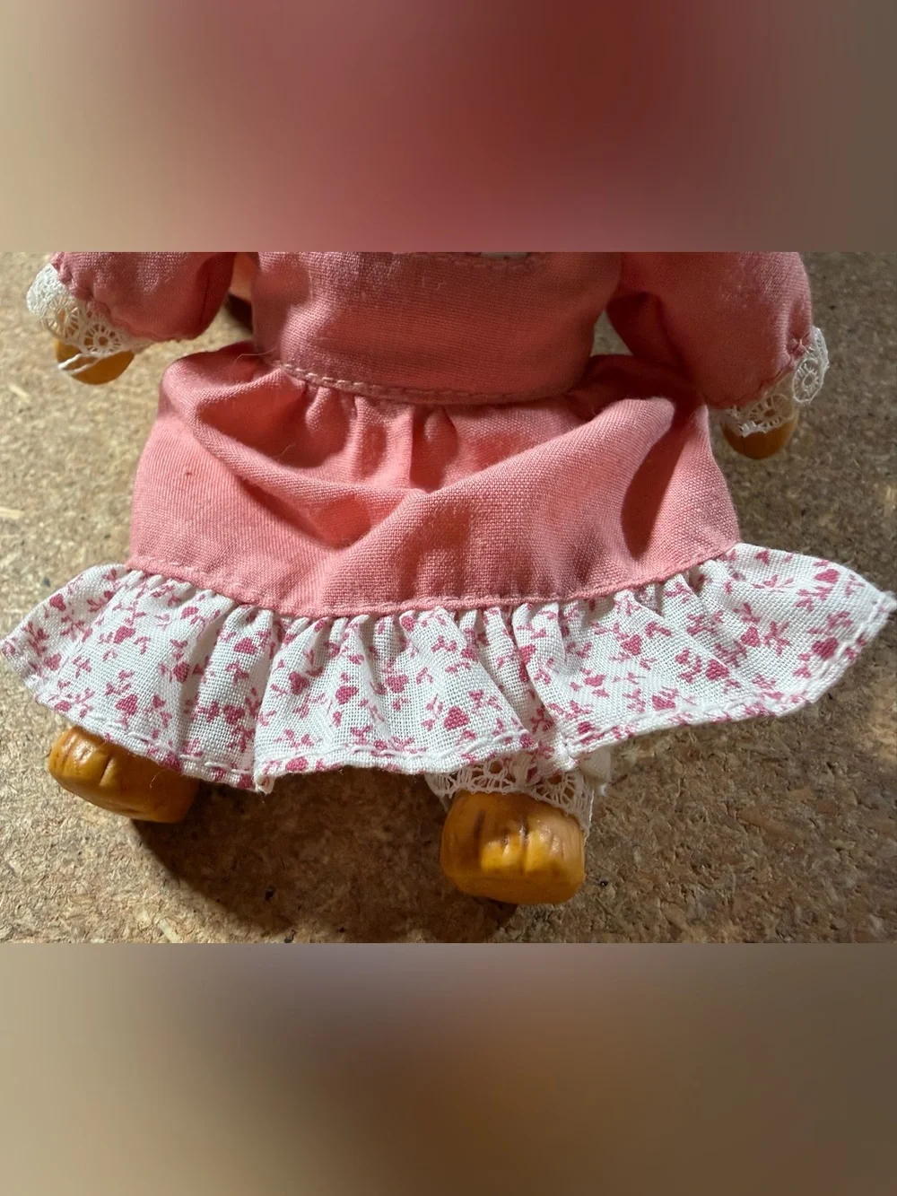 Vintage 1990s Mini Porcelain Teddy Bear Doll Russ Berrie Pink Dress 5”